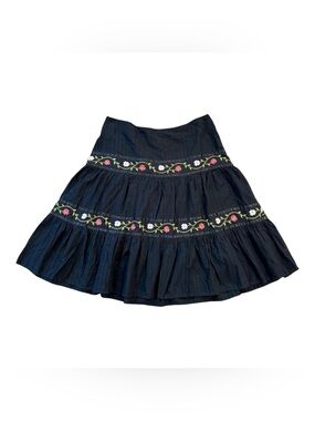 Venezia Boho Floral Embroidered Tiered Skirt Cotton Cottagecore  Black Size 14